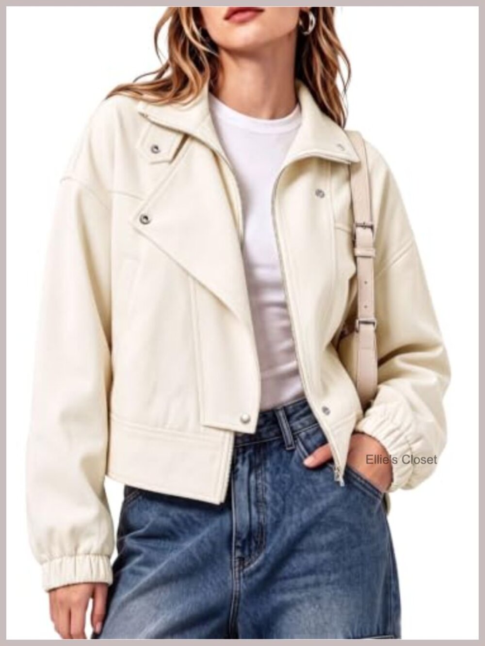 Cropped Moto Jacket Womens Casual Zipper Snap Closure Asymmetrical